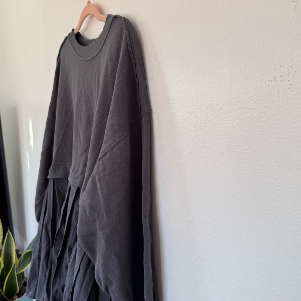 NWT Free People Eleonor Layered Oversized Boho Gray Sweatshirt Minidress - Picture 8 of 15